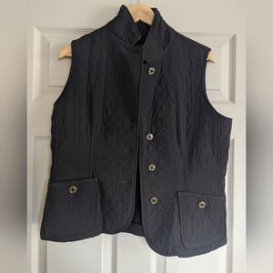 Talbots Women's Quilted Button Down Vest Brown Equestrian Front Pockets Size M